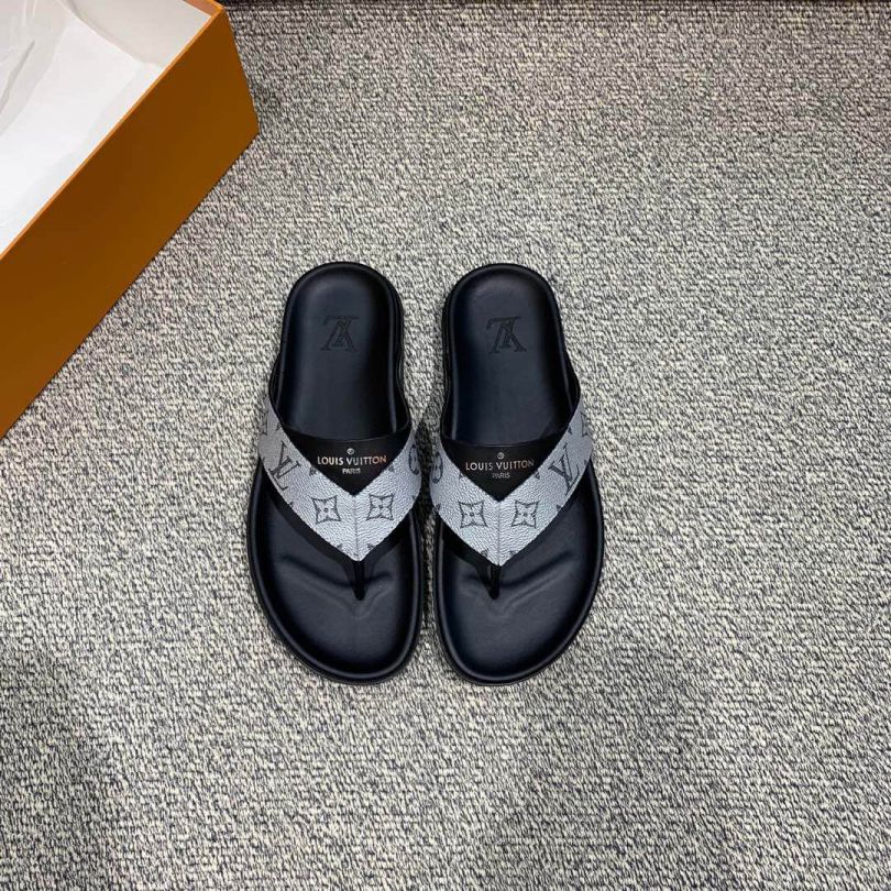 LV Leather Monogram Men Slippers