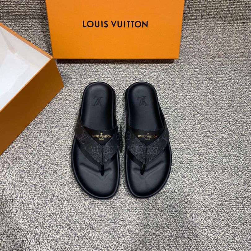 LV Leather Monogram Men Slippers