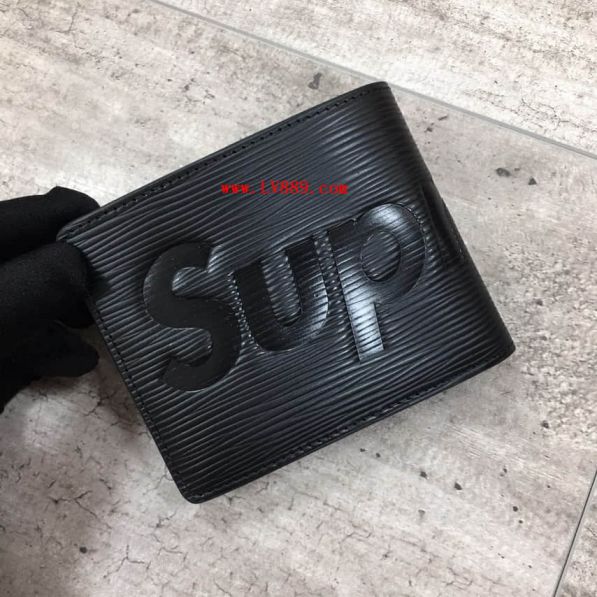 LV supreme Black Epi Short Bi-Fold Wallets