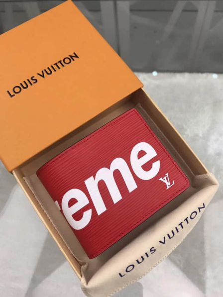 LV M67542 Supreme Red Epi Short Bi-Fold Wallets