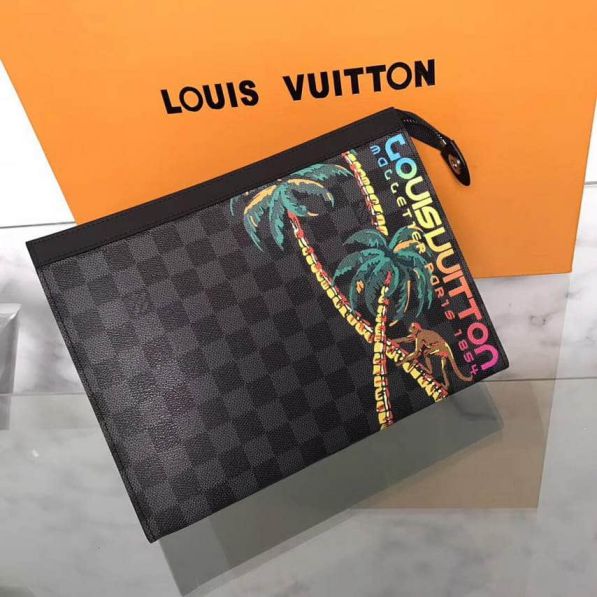 LV 2018 Limited Edition Print Men Medium N63510 Clutch Bags