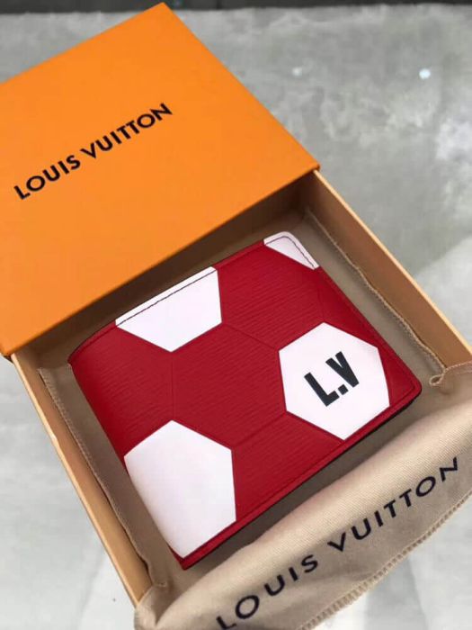 LV 2018ss World Cup Football Print Slender Bi-Fold M63228 Wallets