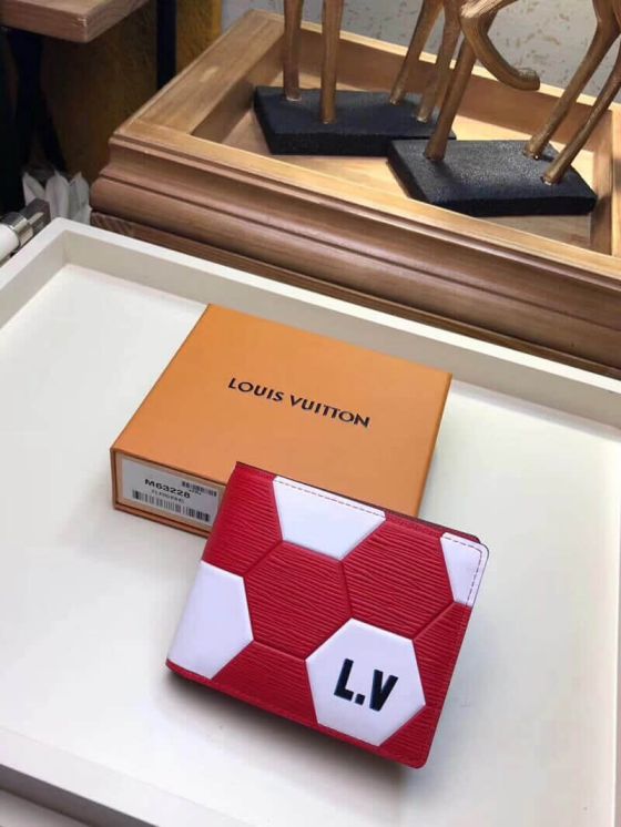 LV 2018ss World Cup Football Print Slender Bi-Fold M63228 Wallets