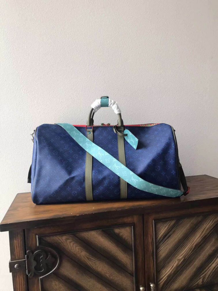 LV Blue Keepall 55 Travel Bags