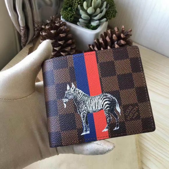 LV N63343 Multiple Bi-Fold Damier Ebene Canvas Zebra Print Wallets