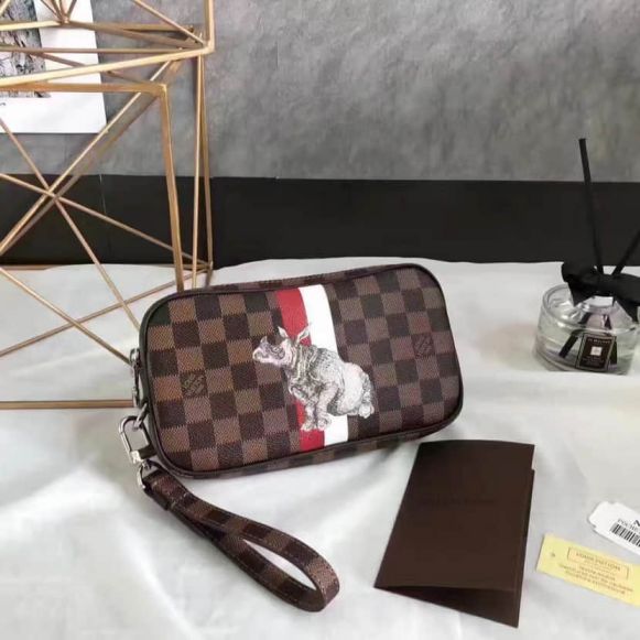 LV N63350 Pochette Volga Damier Ebene Canvas Print Rhinoceros Clutch Bags