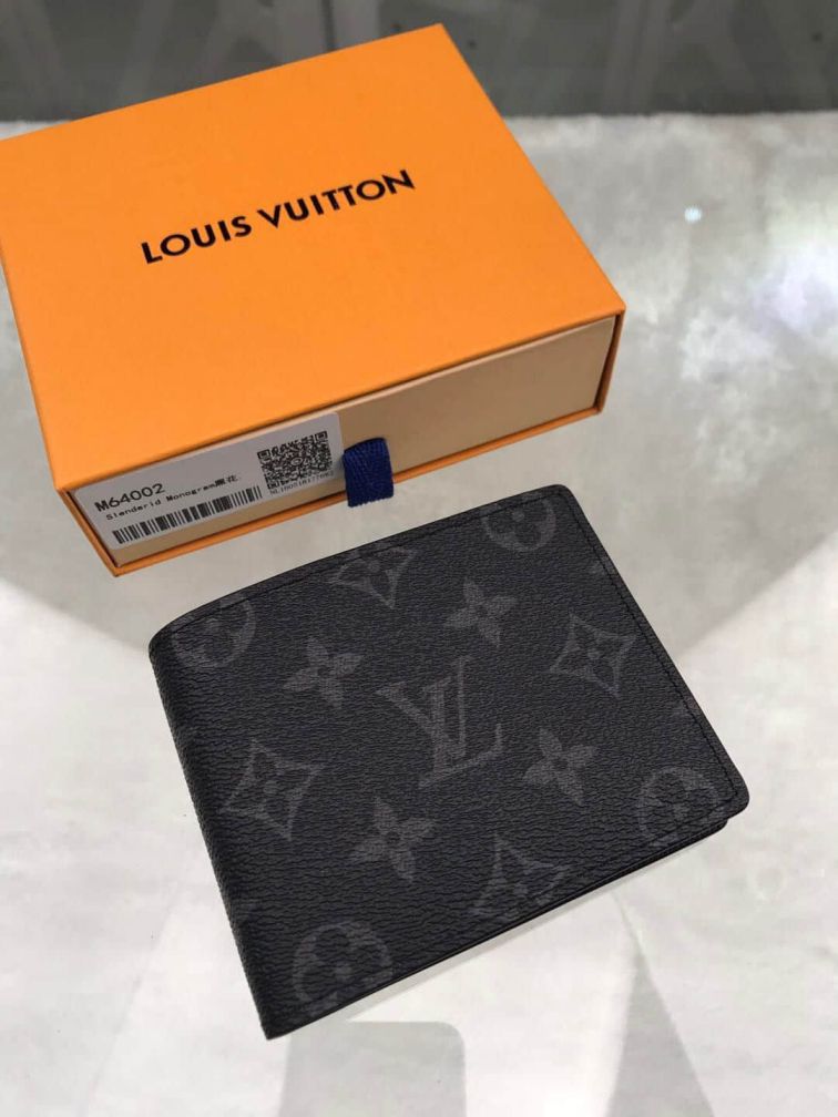 LV M64002 Black Slender Short Bi-Fold Wallets