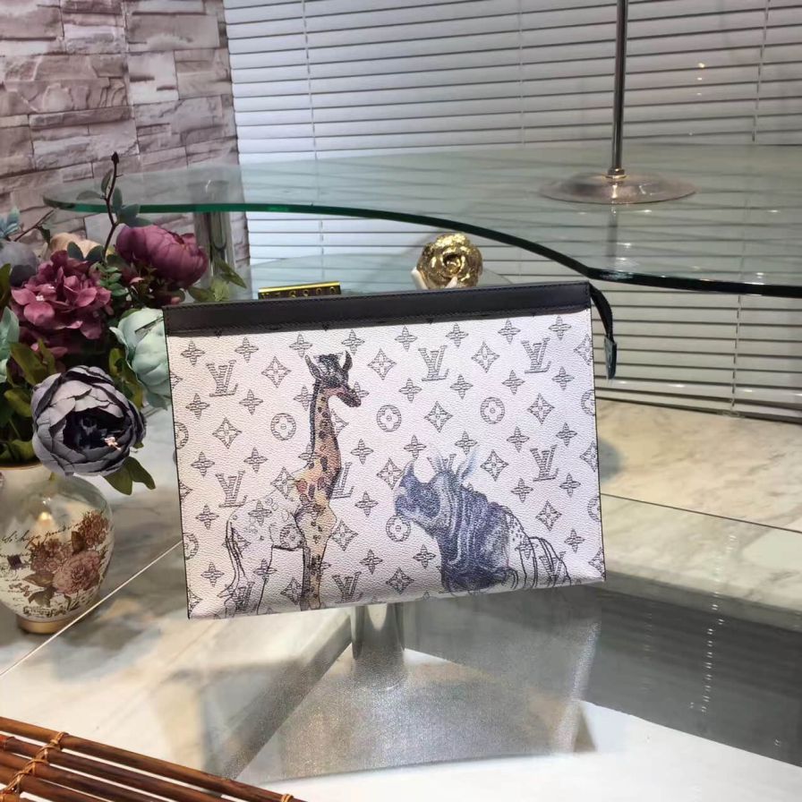 LV M66649 Pochette Voyage Large Rhinoceros Giraffe Print Clutch Bags