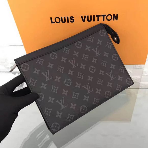 LV POCHETTE VOYAGE Men Black Grey M61692 Clutch Bags