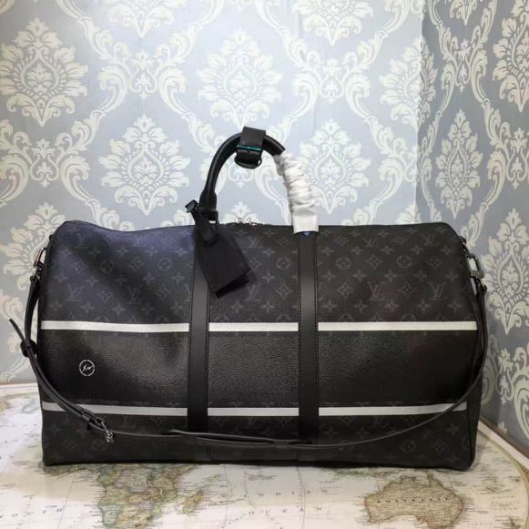 LV x Fragment Design Hiroshi Fujiwara Japan Monogram KEEPALL 55 with Shoulder Strap M43414 Travel Bags