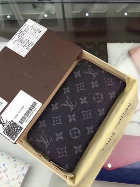 LV Hiroshi Fujiwara Black Grey Long Zip Bi-Fold M60017 Wallets