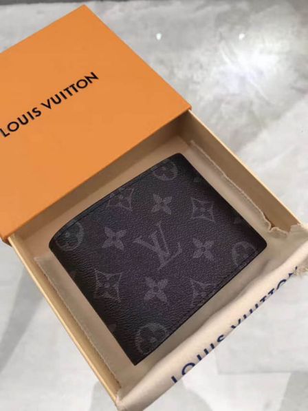 LV Monogram Eclipse Black Grey MULTIPLE Men Short Bi-Fold M61695 Wallets