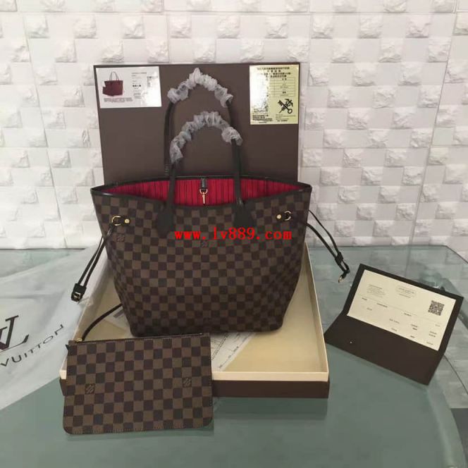 LV Shopping Bags N41358 Neverfull Damier Ebene