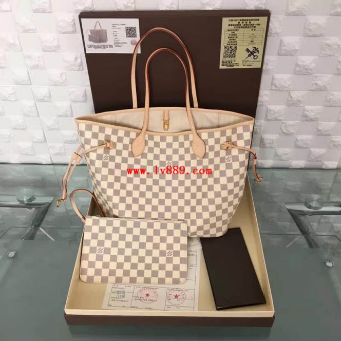 LV Shopping Bags N41361 Neverfull Damier Azur