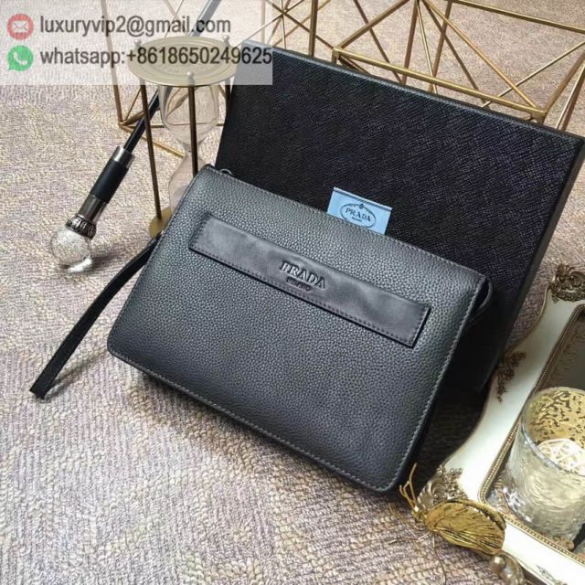 PRADA Grey Leather 001E Men Clutch Bags