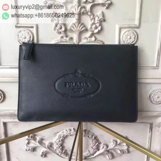 PRADA 005C Black Leather Gun Men Clutch Bags