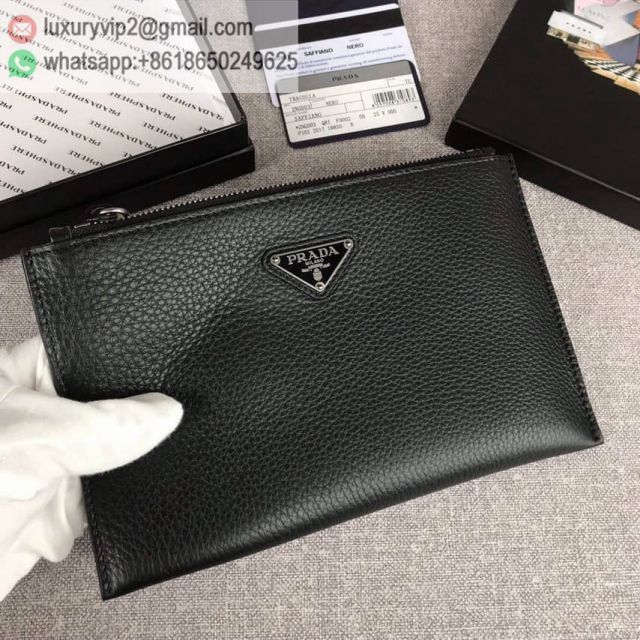 PRADA Leather 2NG003 Black Men Clutch Bags