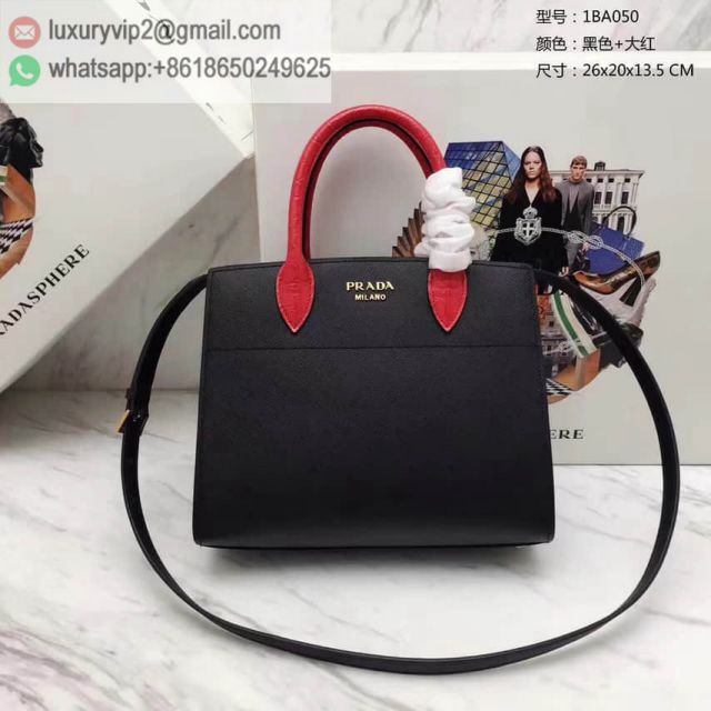 PRADA Crocodile Pattern 1BA050 Black Red Women Tote Bags