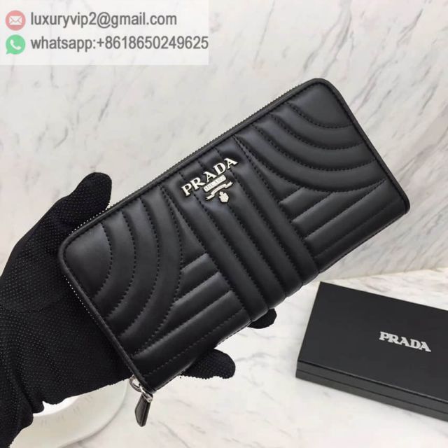 PRADA 16 Zip 1ML506 Black Women Wallets