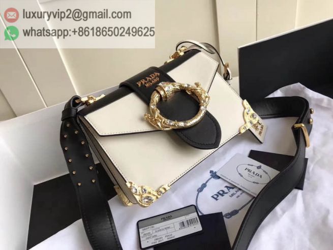 PRADA Limited Edition 1BD103 Black White Women Shoulder Bags