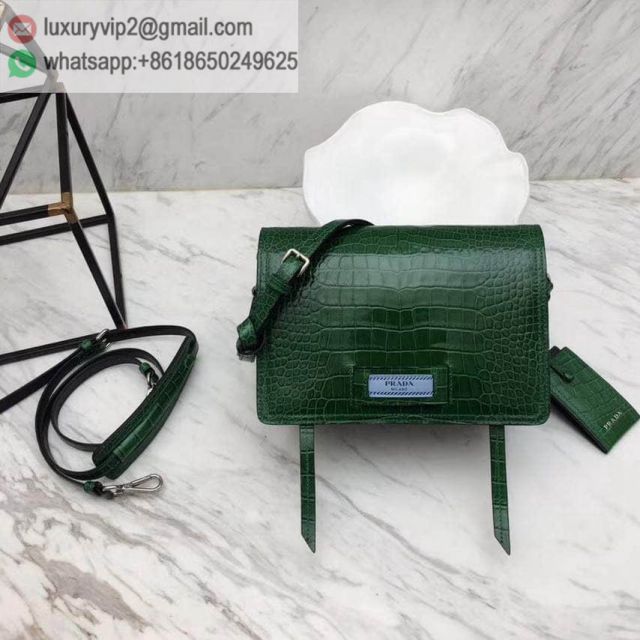 PRADA Crocodile Pattern Crossbody 1BD082 Green Women Shoulder Bags