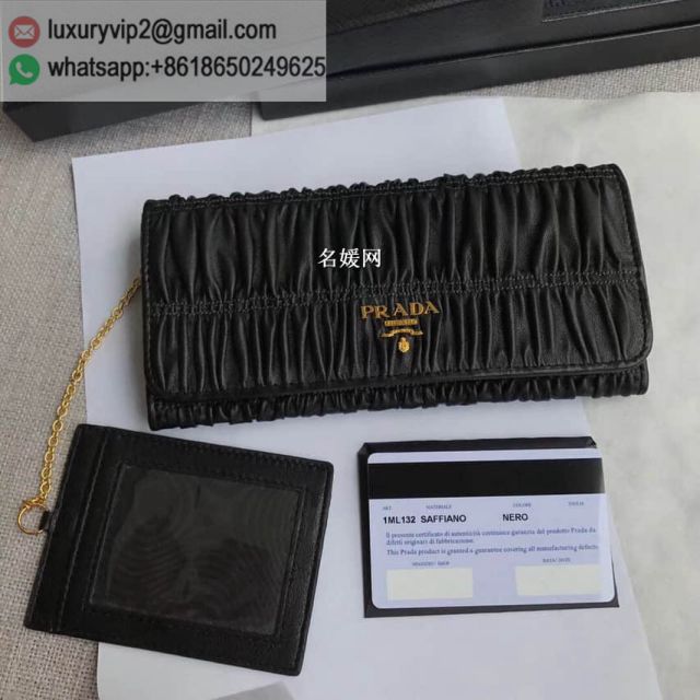 PRADA 20175 Leather Flap 1MH132 Black Women Wallets