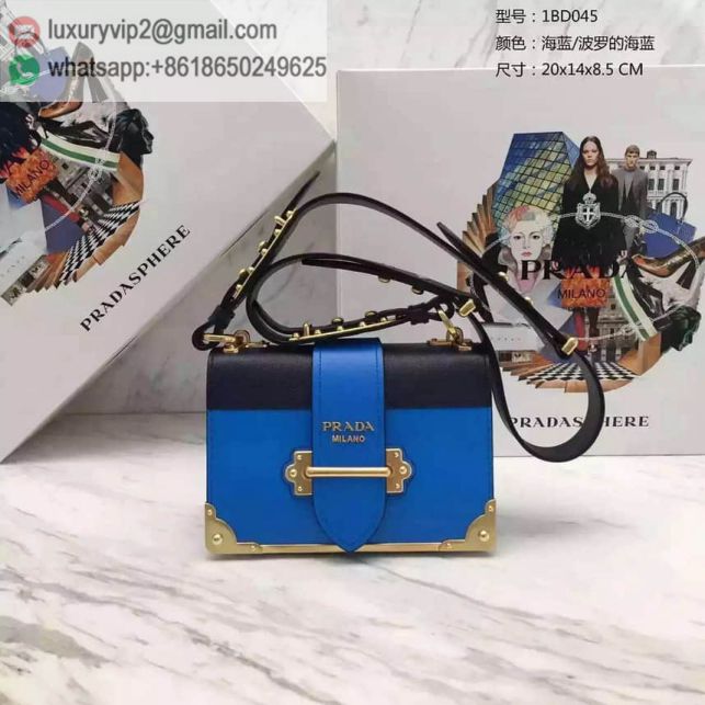 PRADA 16 cahier Blue Leather Crossbody 1BD045 Women Shoulder Bags