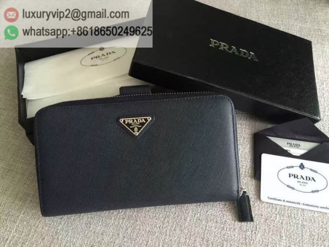 PRADA Leather Zip 2M1411 Navy Men Wallets