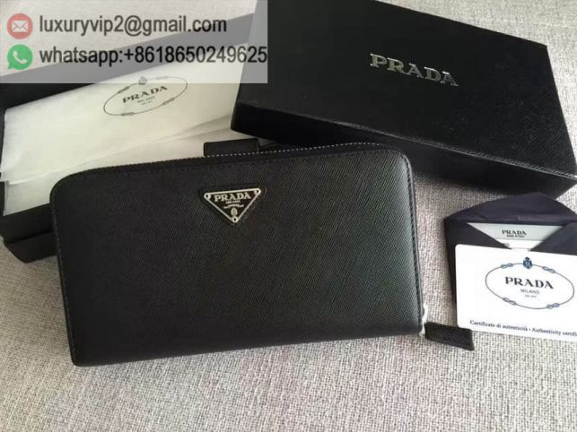 PRADA Leather Zip 2M1411 Black Men Wallets