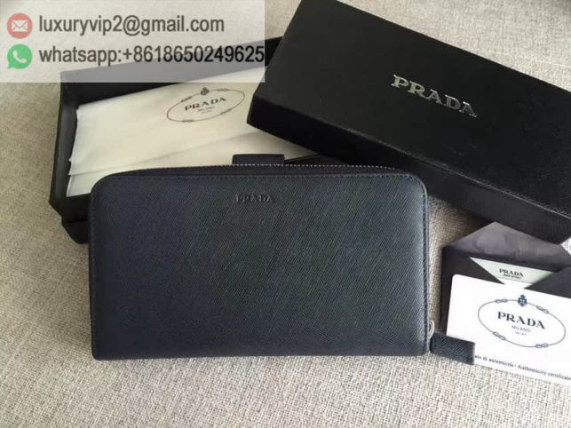 PRADA Leather Zip 2M1411 Navy Men Wallets