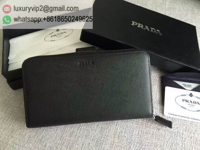 PRADA Leather Zip 2M1411 Black Men Wallets