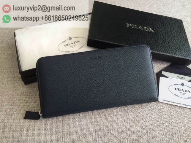 PRADA Leather Zip 2M1317 Navy Men Wallets