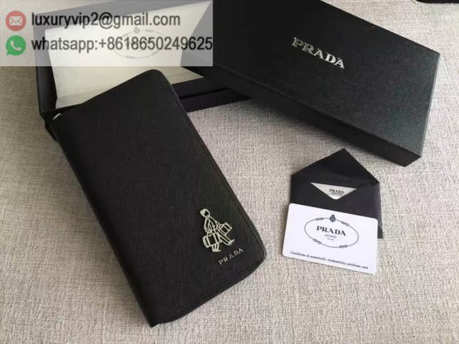 PRADA Leather Zip Large 2M1188 Black Men Wallets