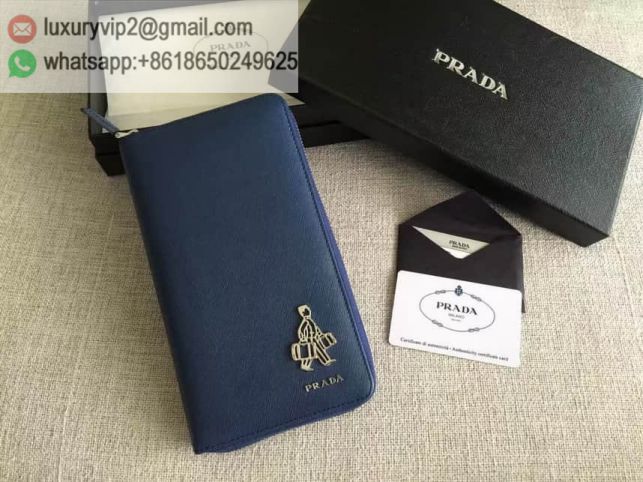 PRADA Leather Zip Large 2M1188 Blue Men Wallets