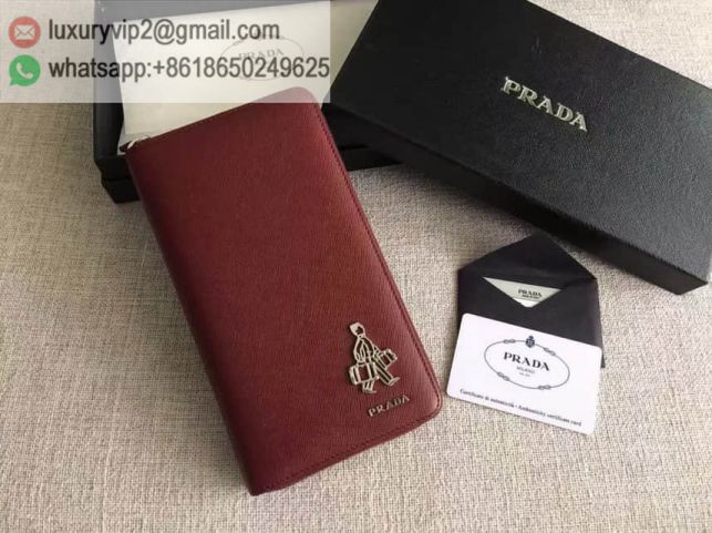 PRADA Leather Zip Large 2M1188 Red Men Wallets