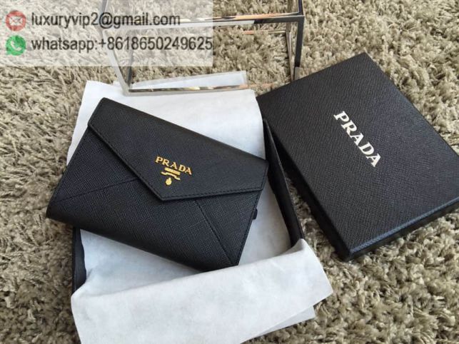 PRADA Leather Short 1MH002 Black Women Wallets