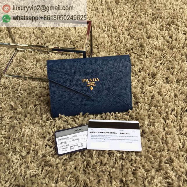 PRADA Leather Short 1MH002 Blue Women Wallets