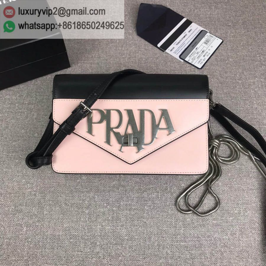 PRADA logo Crossbody 1BD101 Black Pink Women Shoulder Bags