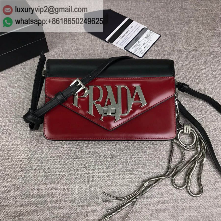 PRADA logo Crossbody 1BD101 Black Red Women Shoulder Bags