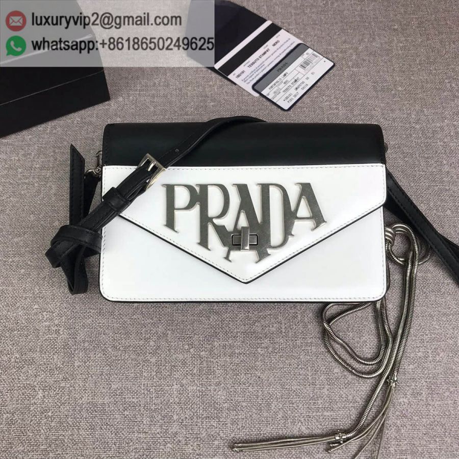 PRADA logo Crossbody 1BD101 Black White Women Shoulder Bags