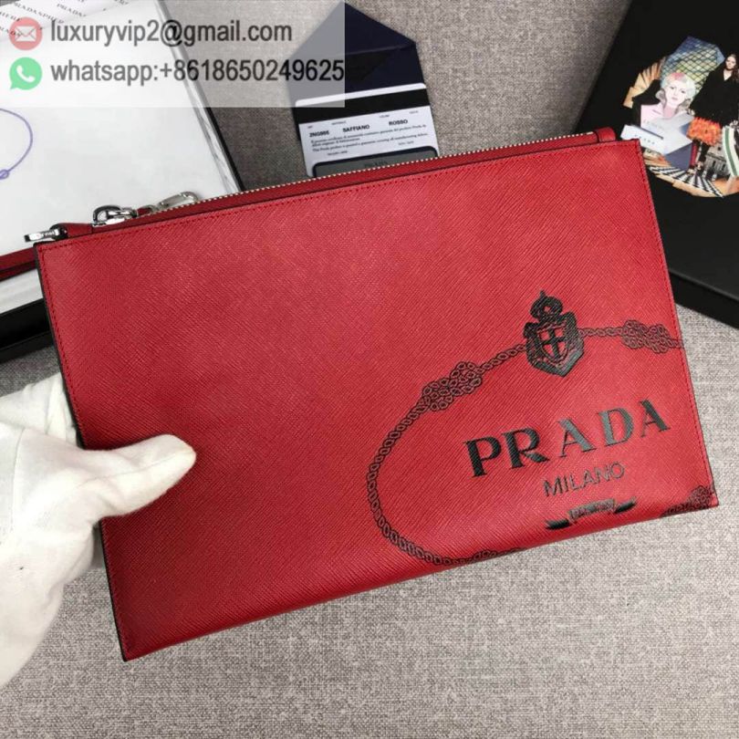 PRADA 2NG005 Red Black Men Clutch Bags