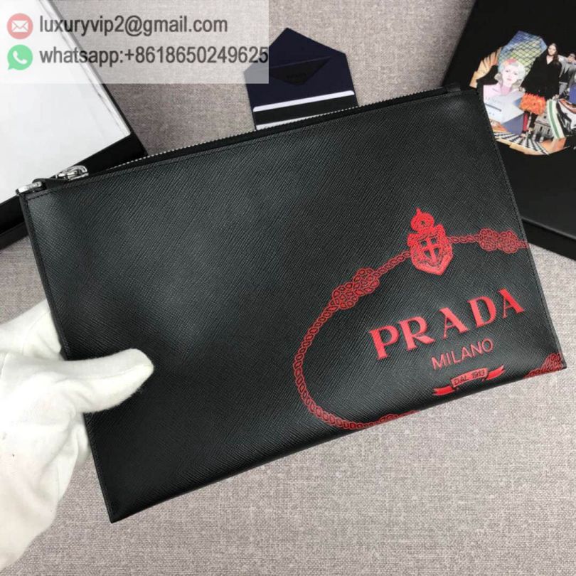 PRADA 2NG005 Black Red Men Clutch Bags