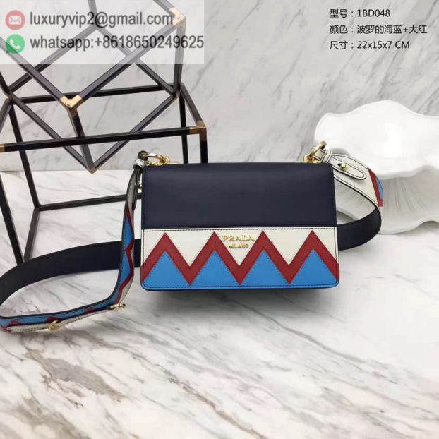 PRADA 2017 Mixed Leather Flap 1BD048 Blue Women Shoulder Bags