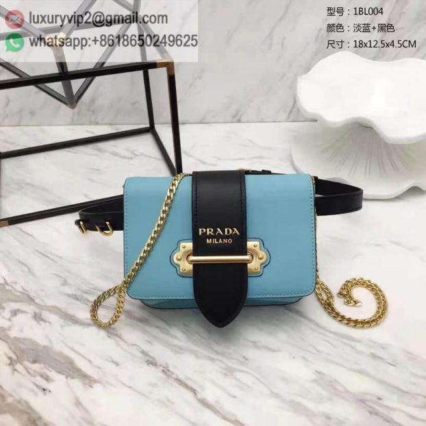 PRADA cahier Leather Chain 1BL004 Blue Black Women Shoulder Bags