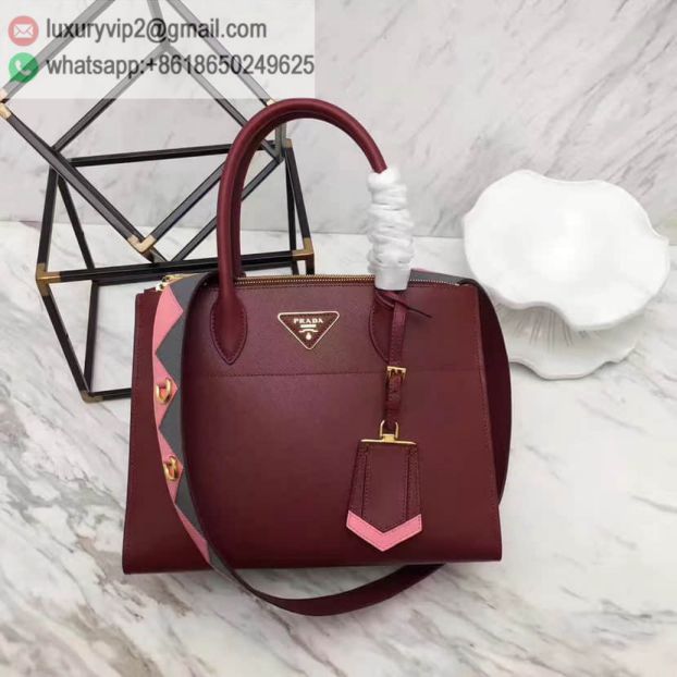 PRADA Burgundy Leather 1BA102 Women Tote Bags