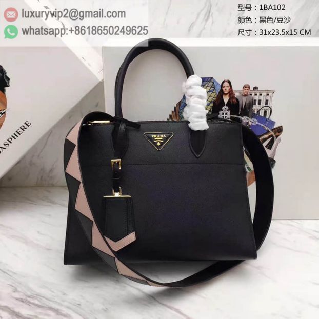 PRADA Black Leather 1BA102 Women Tote Bags