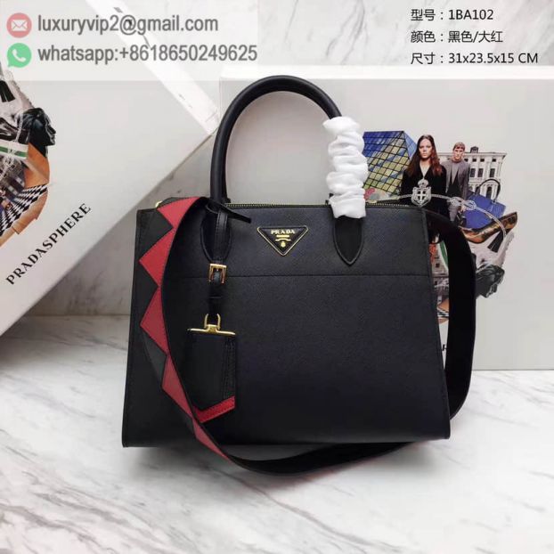 PRADA Black Red Leather 1BA102 Women Tote Bags