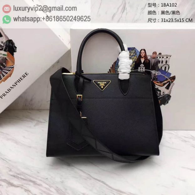 PRADA Black Leather 1BA102 Women Tote Bags