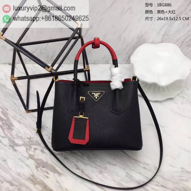 PRADA Leather mini 1BG886 Black Red Women Tote Bags