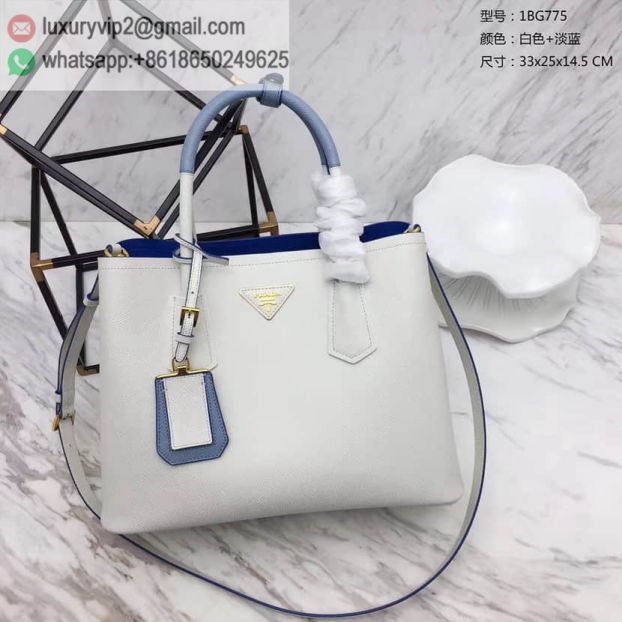 PRADA Leather mini 1BG775 White Blue Women Tote Bags